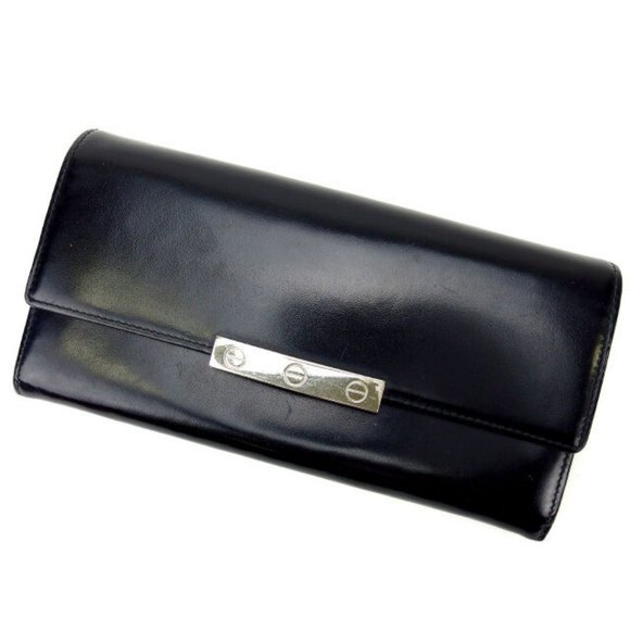 Cartier Wallet Purse Long Wallet Black Woman Authentic Used Y1539